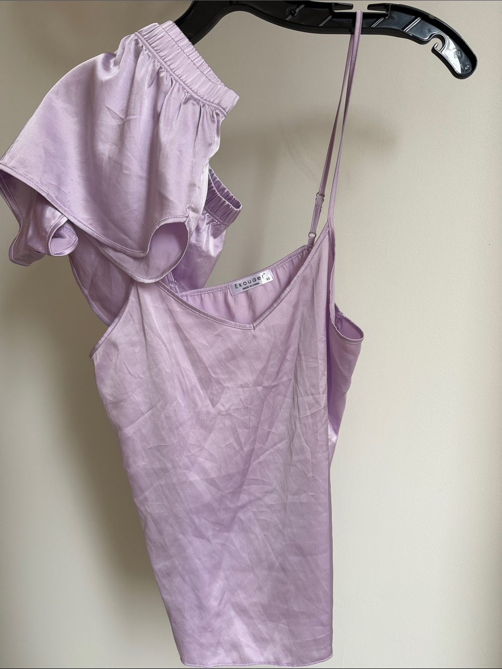 Lavender Satin Cami & Ruffle Short Set